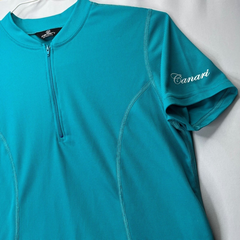Canari Cycling Jersey Womens L Teal Blue Waffle Knit 1/4 Zip Short Sleeve Top